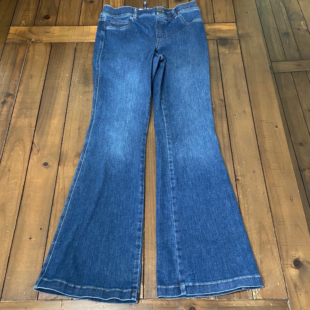 Spanx Flare Jeans Vintage Indigo Blue Pull On High Rise Denim 21164R Womens L